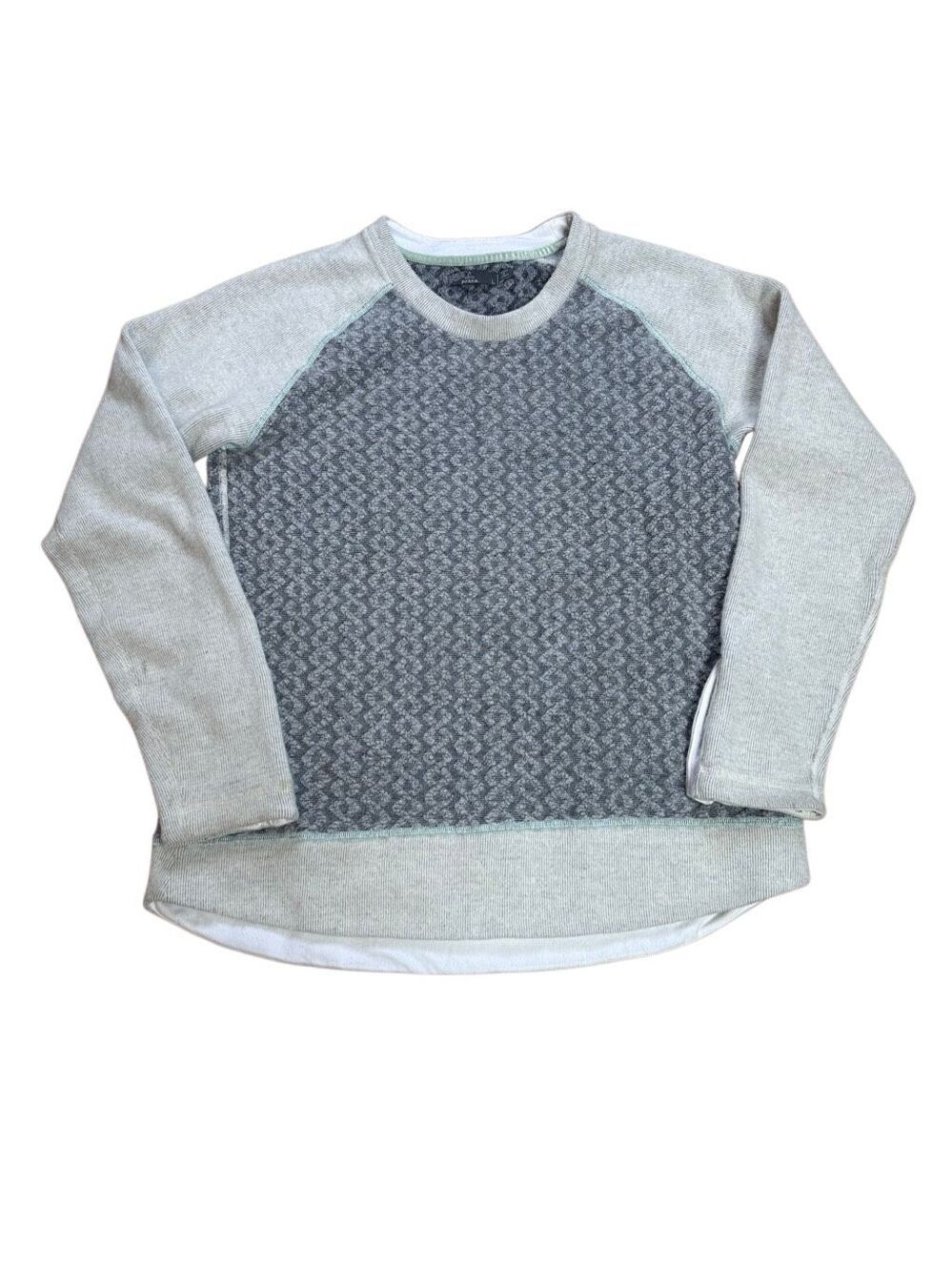 Prana Aya Gray Gravel Cable Knit Patchwork Wool Blend Sweater Large